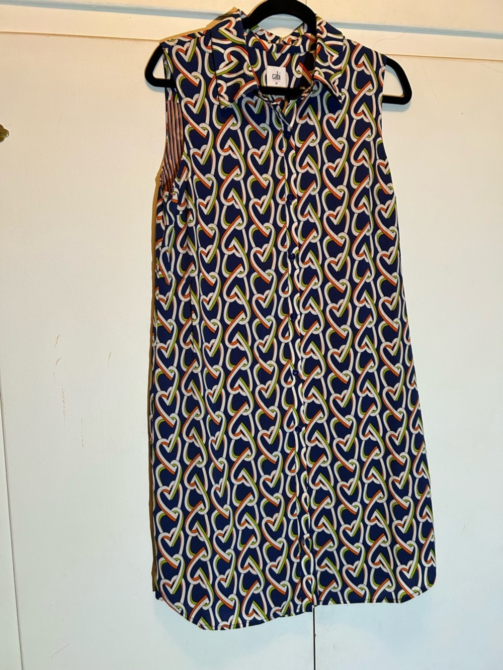 CAbi Navy Sleeveless Printed Shift Dress